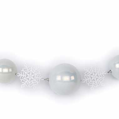 1x witte decoratie kerstslinger met ballen en kerst sneeuwvlokken 116 cm