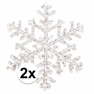 2x kerstboom decoratie kerst sneeuwvlok hangers 18 cm transparant