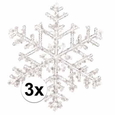 3x kerstboom decoratie kerst sneeuwvlok hangers 18 cm transparant