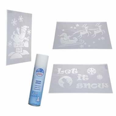 4x kerst decoratie raamsjablonen met busje spuitkerst sneeuw