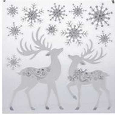 Kerst decoratie raamstickers rendier/kerst sneeuwvlok 31 x 39 cm