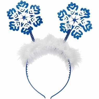 Kerst diadeem/tiara blauw met kerst sneeuwvlokken
