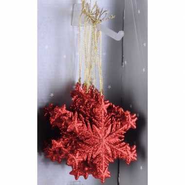 Kerstboom decoratie rode glitter kerst sneeuwvlok hanger type 1 10cm