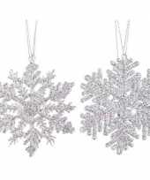 2x kersthangers figuurtjes zilveren kerst sneeuwvlok ster 12 cm glitte