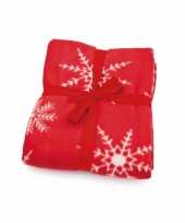 5x stuks fleece deken plaid kerst rode kerst sneeuwvlokken print 120 x 150 cm