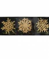 6x houten kerst sneeuwvlok kersthangers goud 7 cm kerstboomversiering