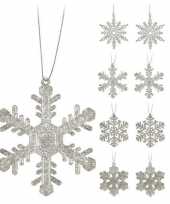 8x kersthangers figuurtjes zilver kerst sneeuwvlok ster 10 cm glitter