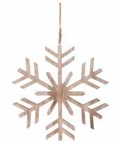 Kerstboom decoratie bruin houten kerst sneeuwvlok hanger 30 cm