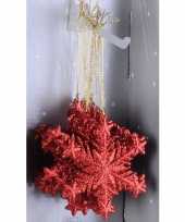 Kerstboom decoratie rode glitter kerst sneeuwvlok hanger type 1 10cm