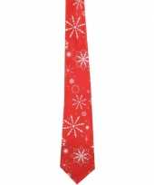 Muzikale kerst stropdas rood met kerst sneeuwvlokken print