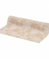 Set van 2x stuks kerst diner tafelloper beige met kerst sneeuwvlokken 250 x 21 cm